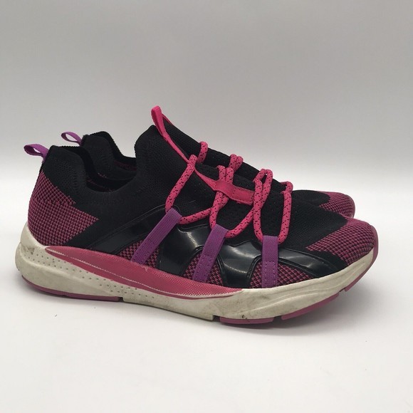 Athletic Works Knit Cage Sneaker Girls 3M Slip On Pink & Black Running Shoes - Picture 1 of 9